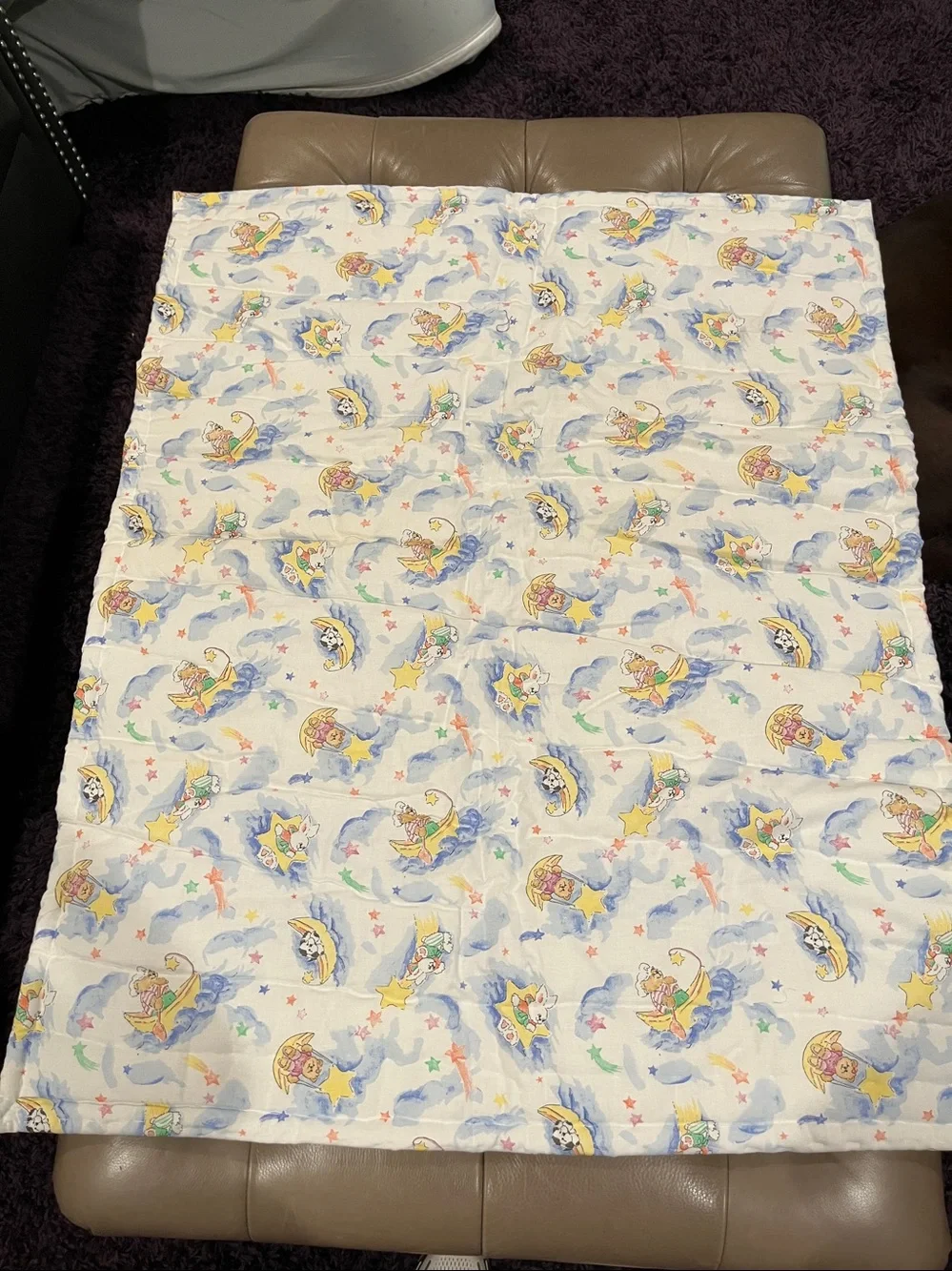 Cute Nursery Quilt with Bear & Bunny Boat - Pastel Blue, Yellow, Pink